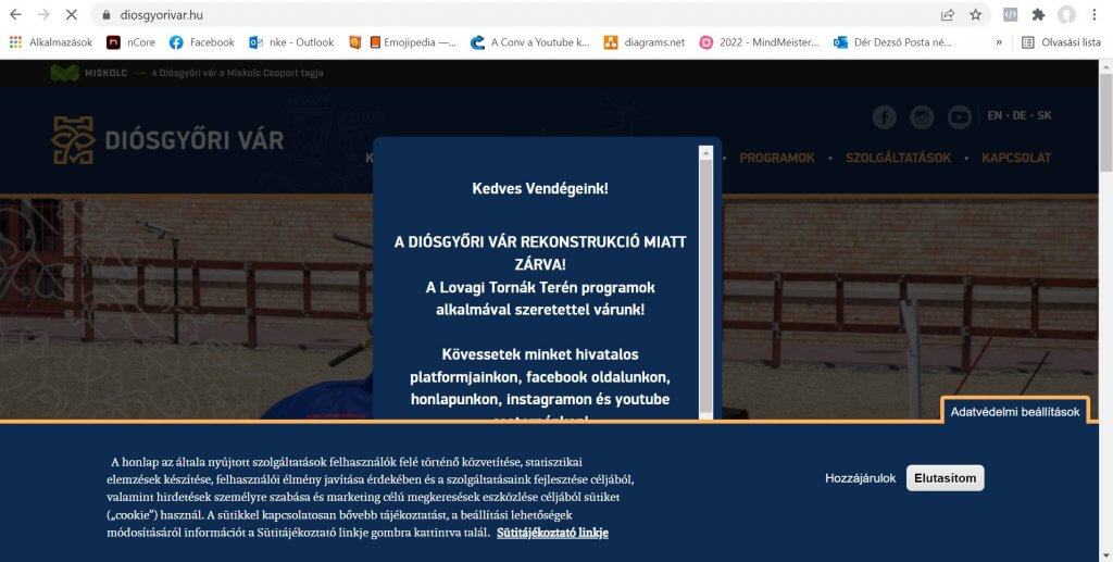 A weboldalnak van sütitájékoztató modulja