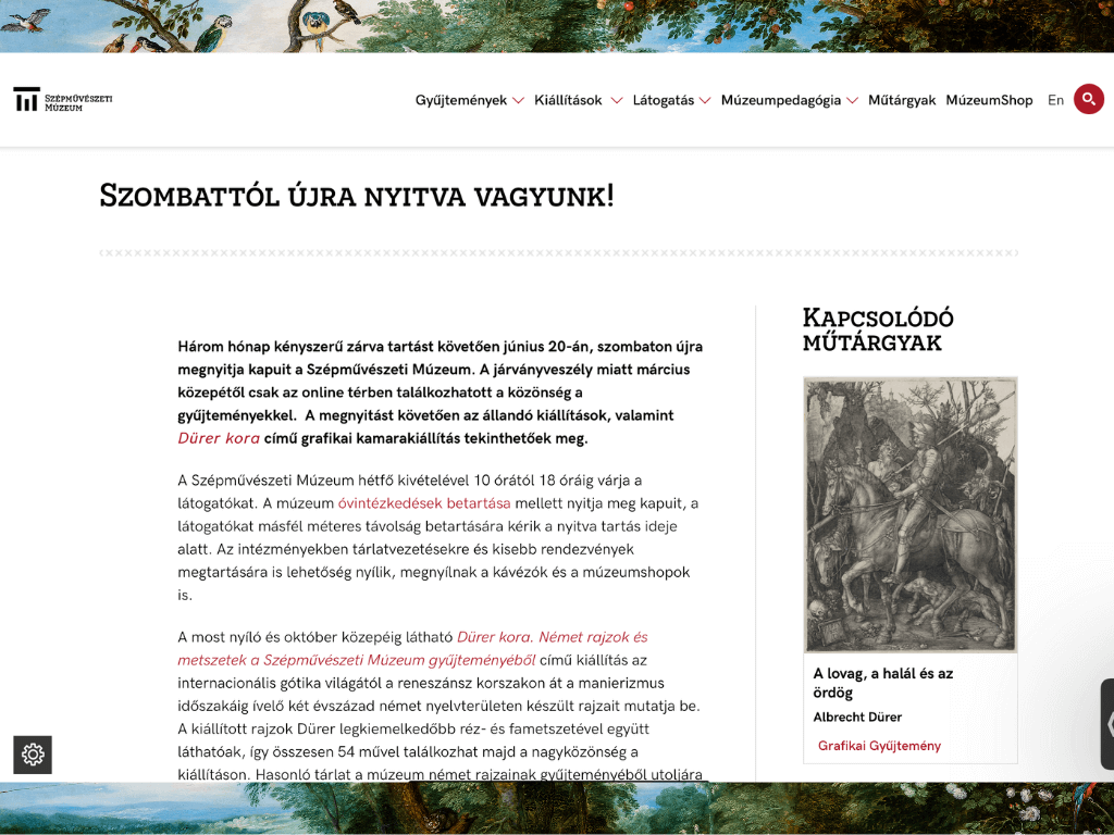 Szépművészeti Múzeum - Nyitási kommunikáció
